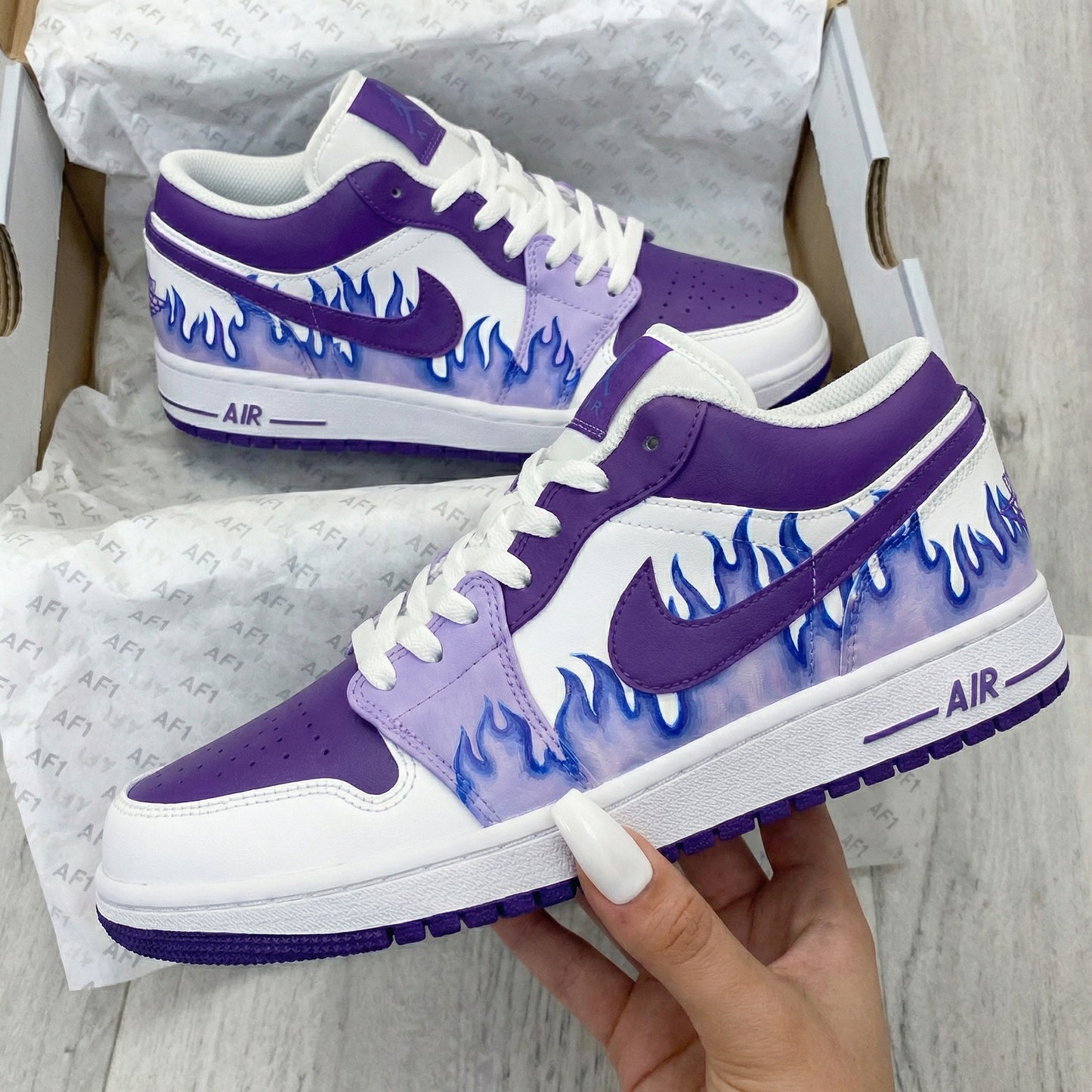 Purple White Flame Custom AJ 1s Shoes