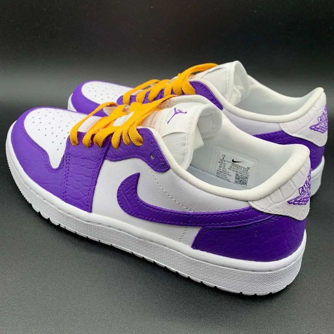 Purple White Orange Croc - embossed Custom AJ 1s Shoes