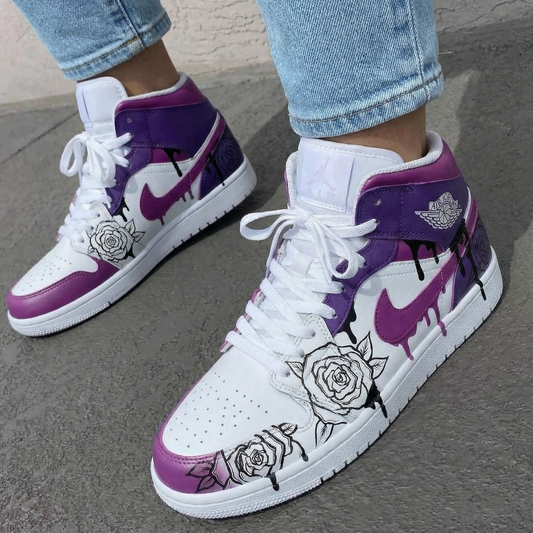 Purple White Rose Custom AJ 1s Shoes