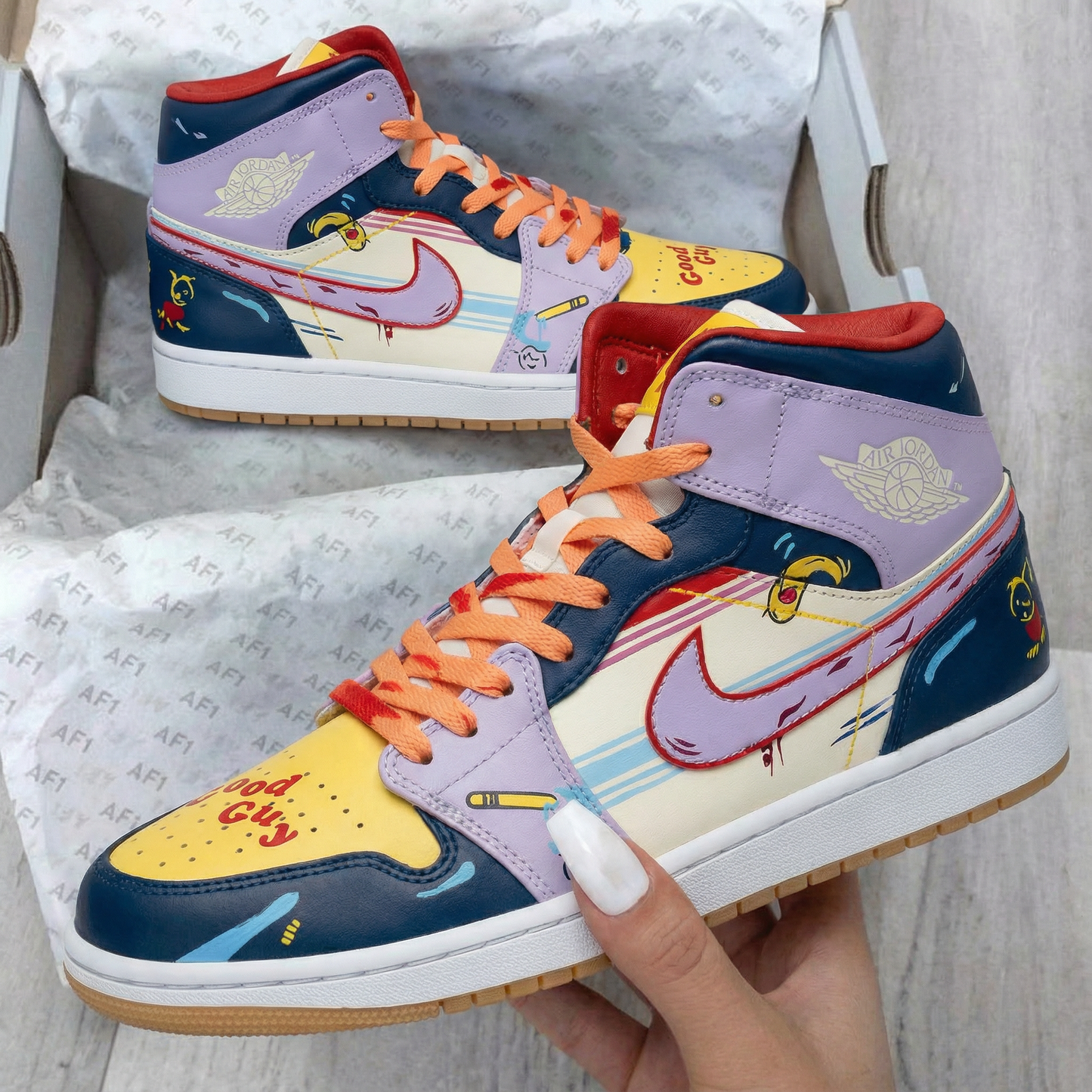 Purple Yellow Cartoon Custom AJ 1s Shoes