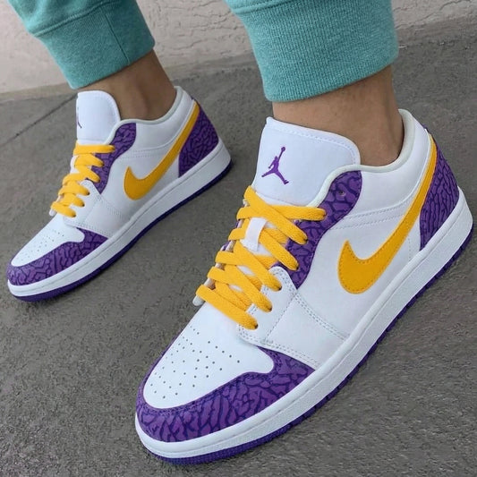 Purple Yellow Crackle Custom AJ 1s Shoes