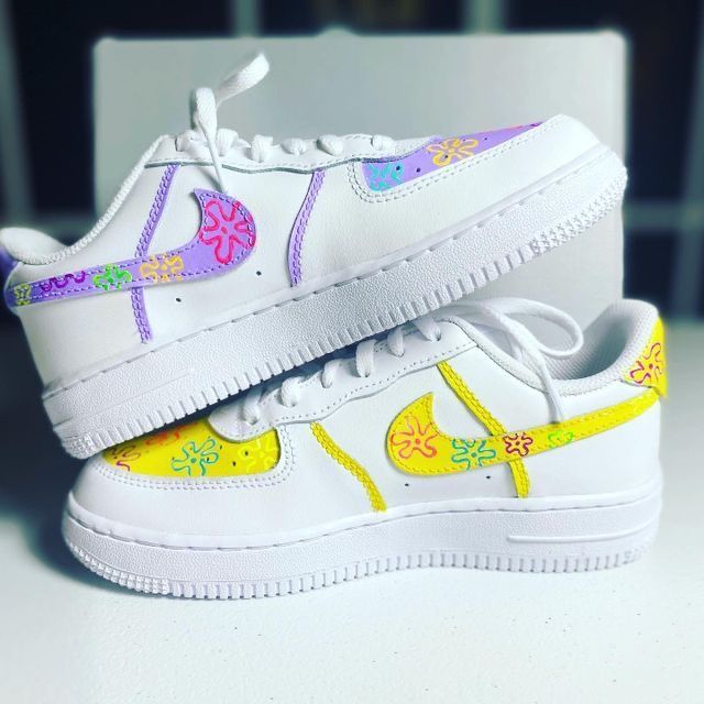 Purple Yellow Floral Custom AF 1s Shoes