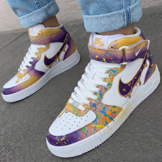 Purple Yellow Graffiti Splatter Custom AF 1s Shoes