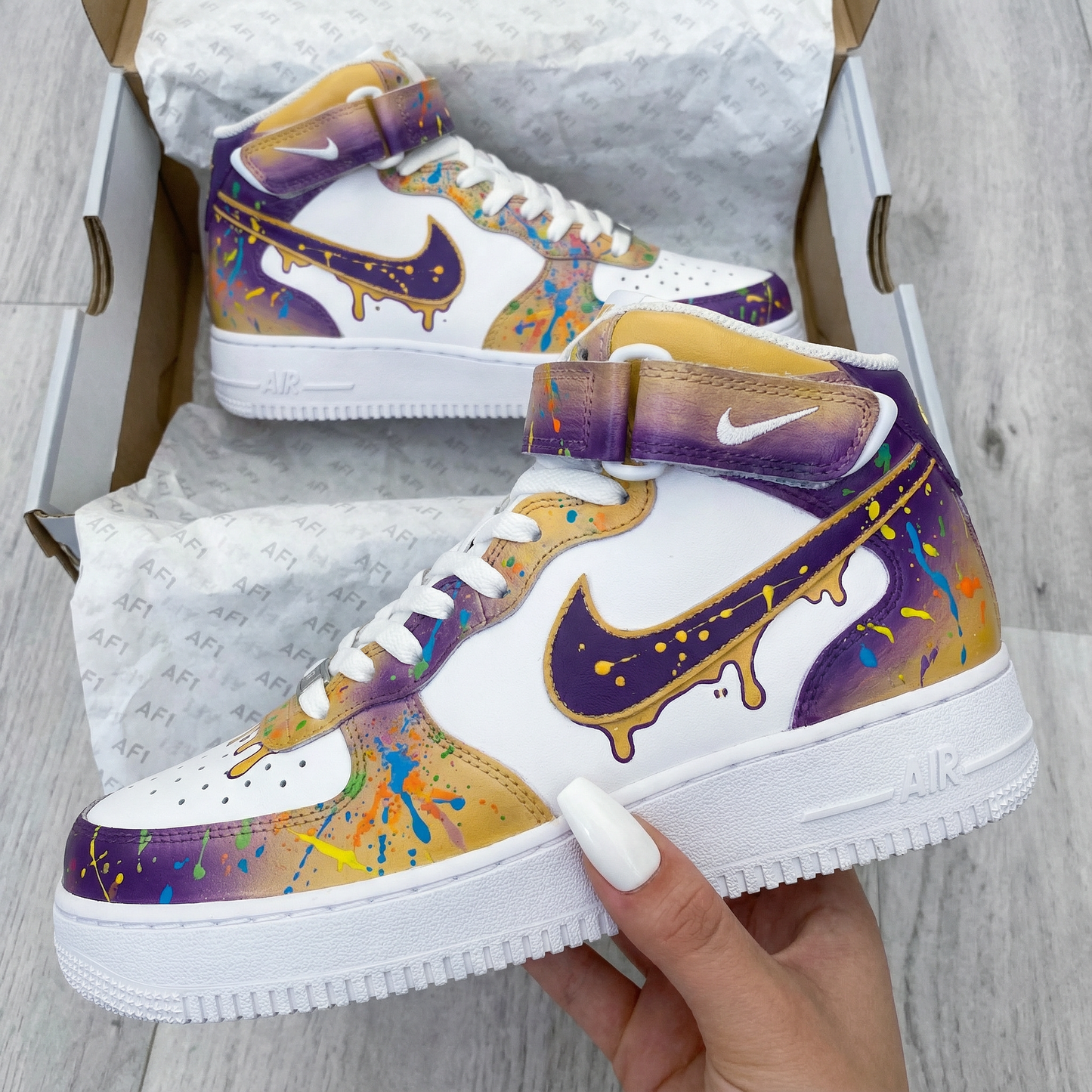 Purple Yellow Graffiti Splatter Custom AF 1s Shoes