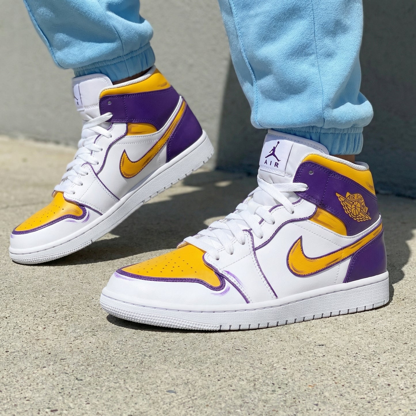 Purple Yellow Lakers Theme Custom AJ 1s Shoes