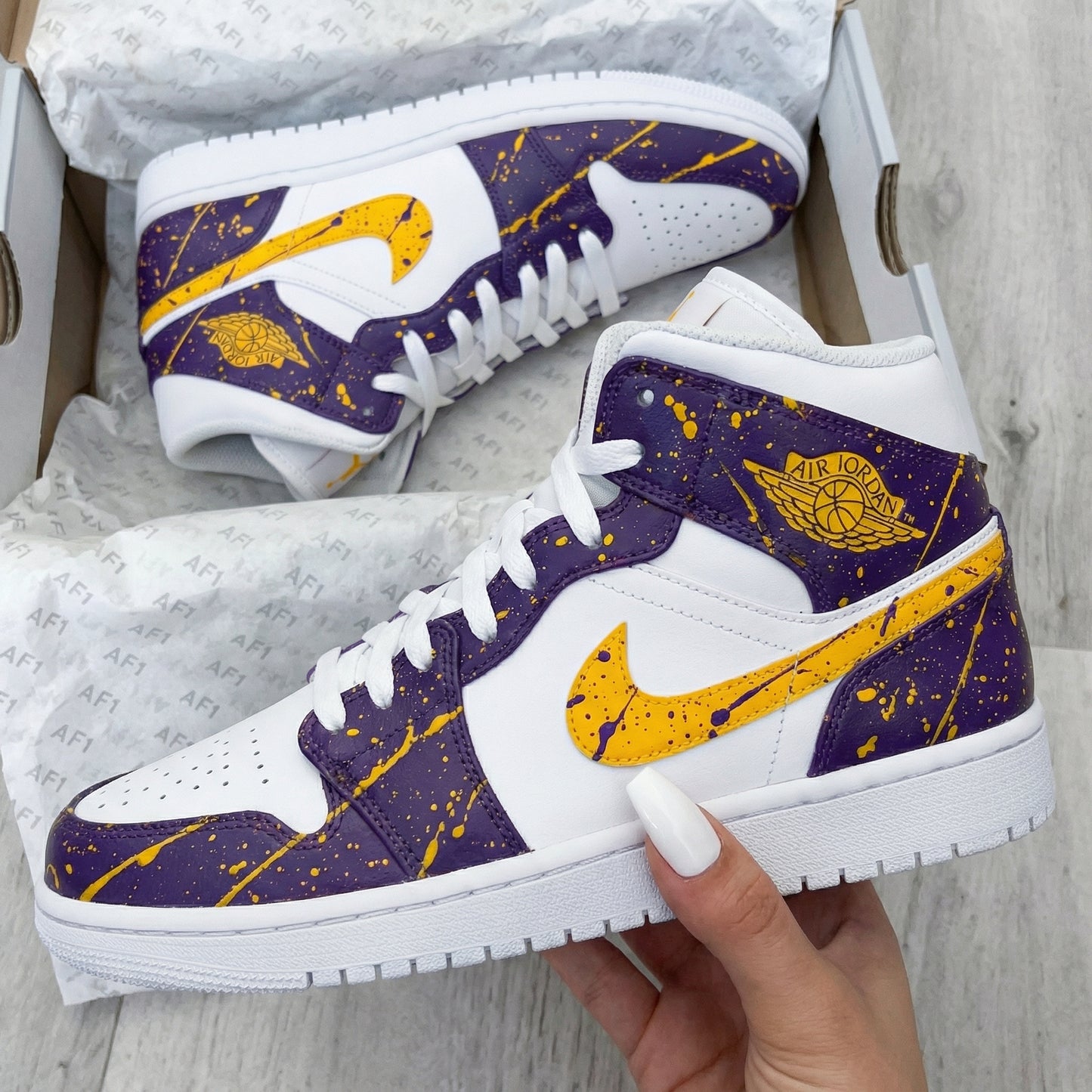 Purple Yellow Splatter Custom AJ 1s Shoes