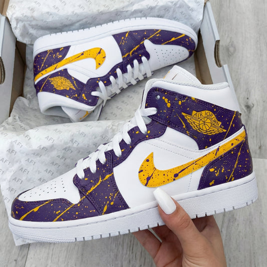 Purple Yellow Splatter Custom AJ 1s Shoes