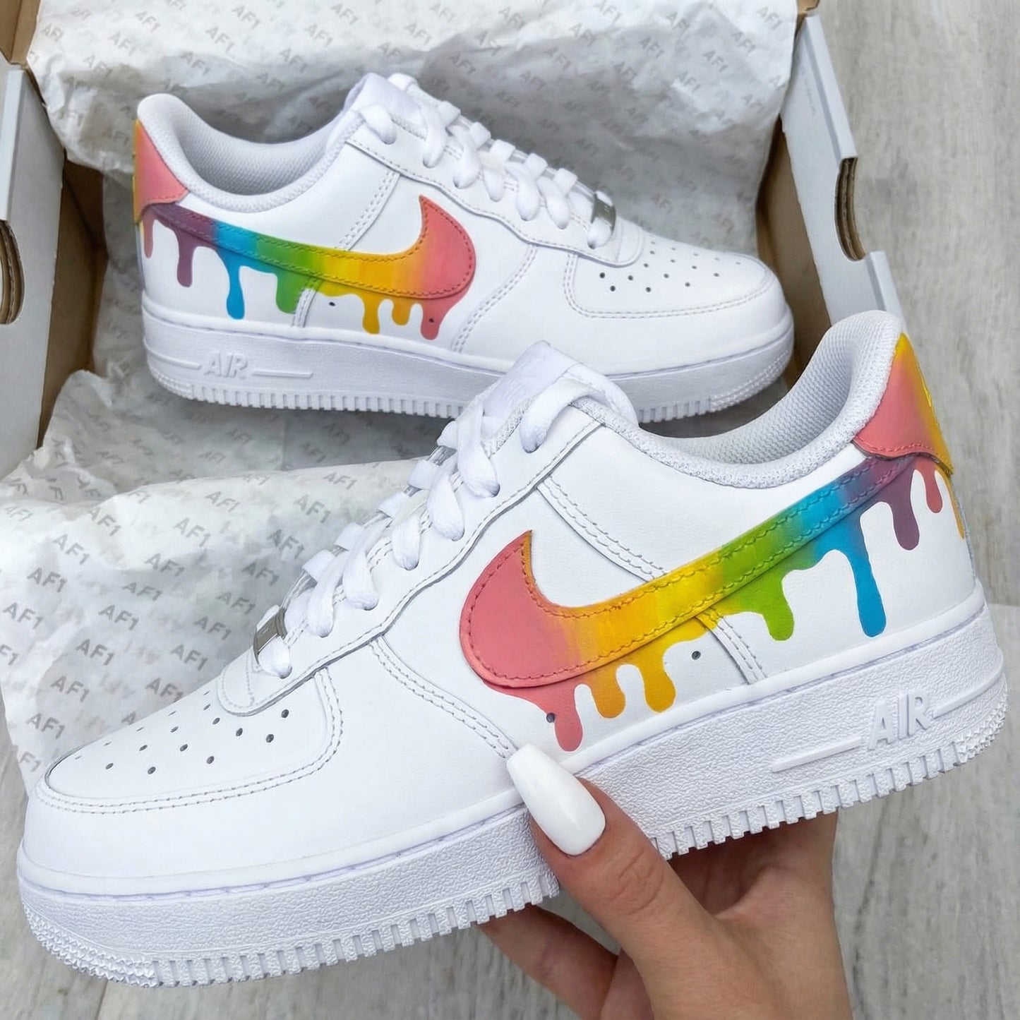 Rainbow Drip Design Custom AF 1s Shoes