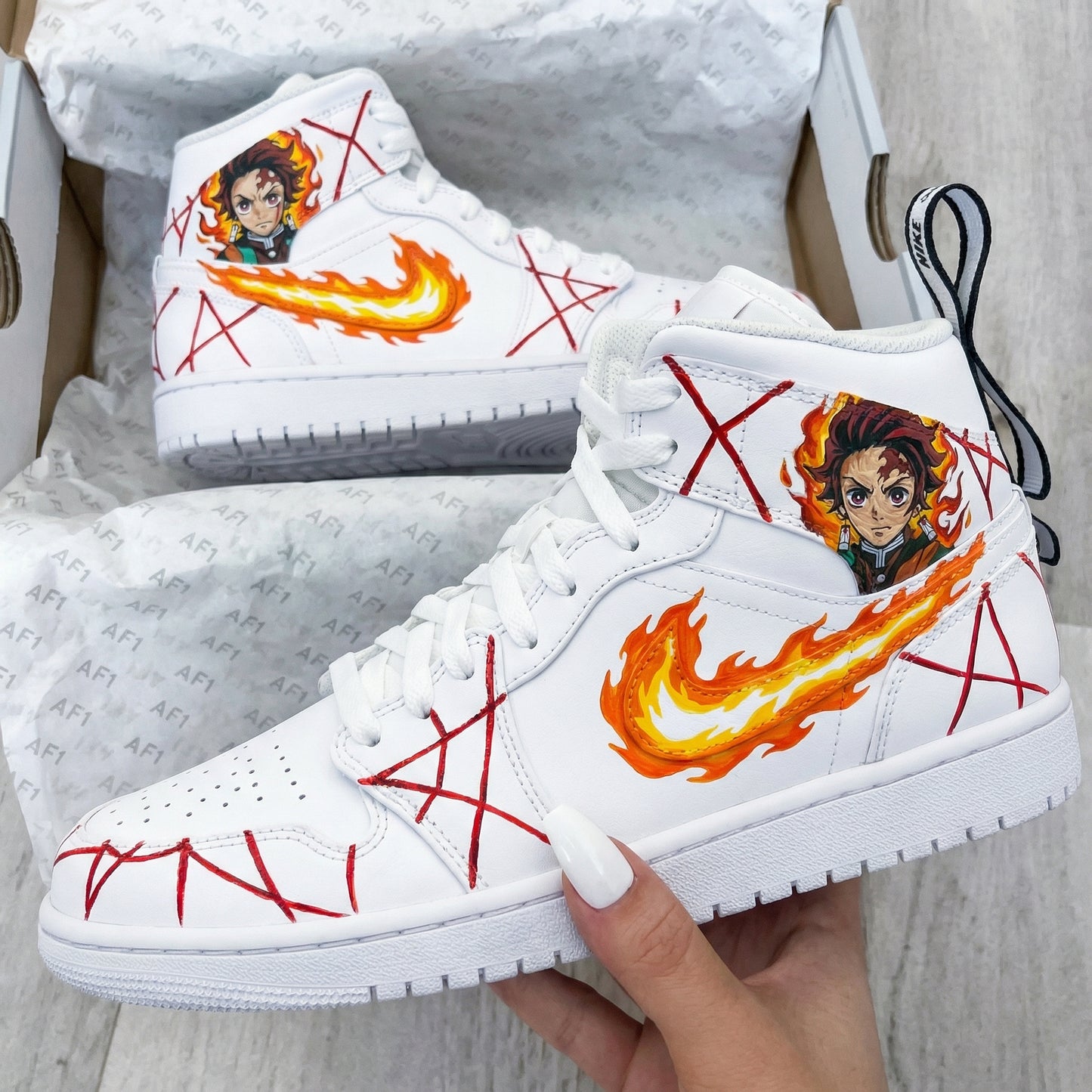 Red Anime Character Demon Slayer Kimetsu no Yaiba Flame Red Custom AJ 1s Shoes