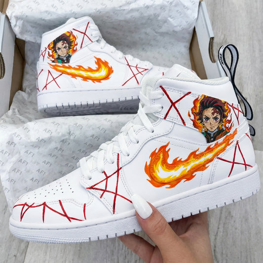 Red Anime Character Demon Slayer Kimetsu no Yaiba Flame Red Custom AJ 1s Shoes