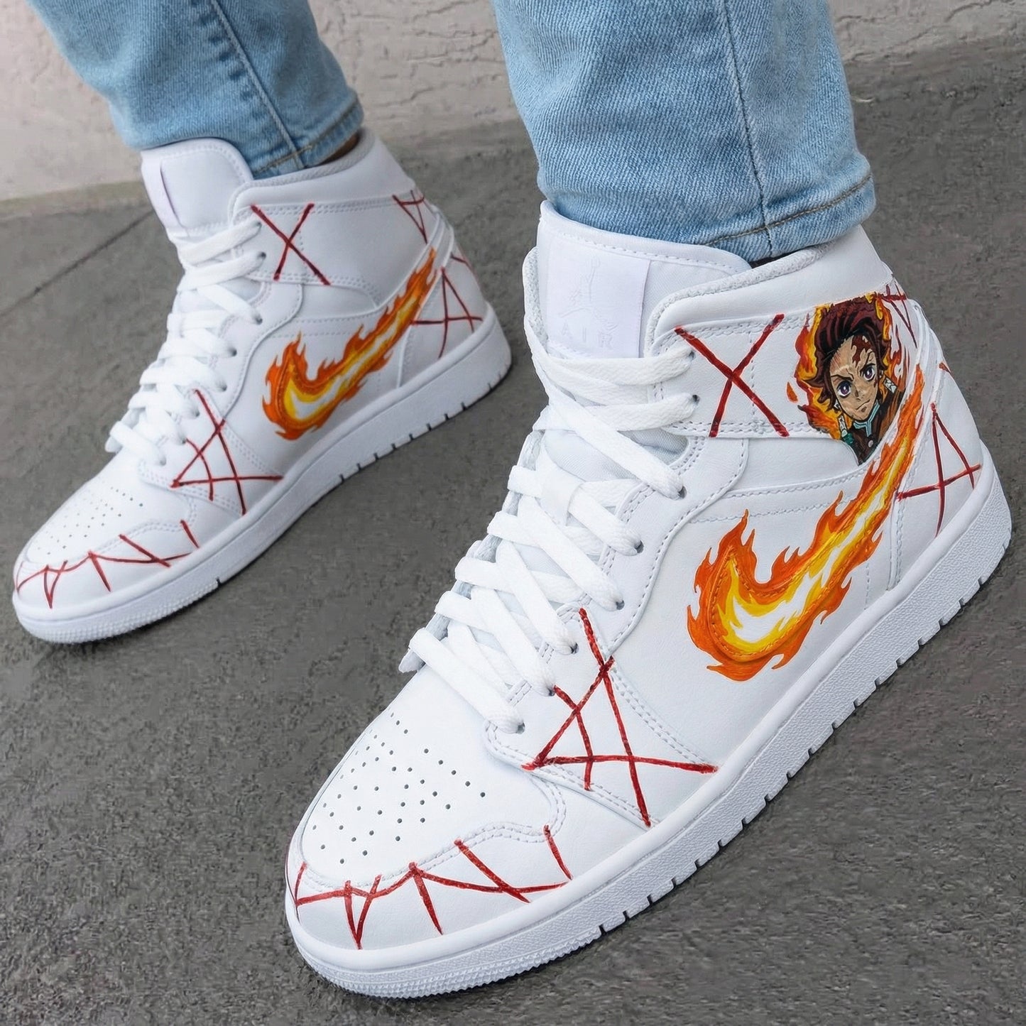 Red Anime Character Demon Slayer Kimetsu no Yaiba Flame Red Custom AJ 1s Shoes