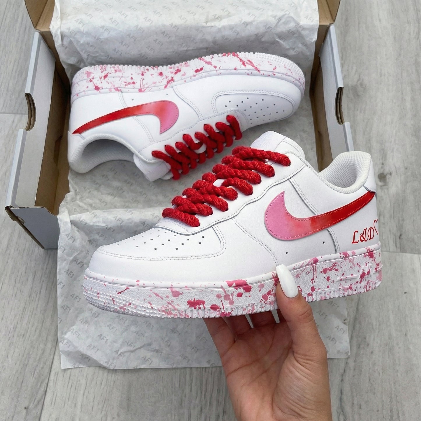 Red Baby Pink Splatter Gradient Custom AF 1s Shoes