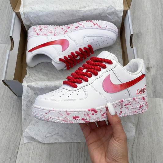Red Baby Pink Splatter Gradient Custom AF 1s Shoes
