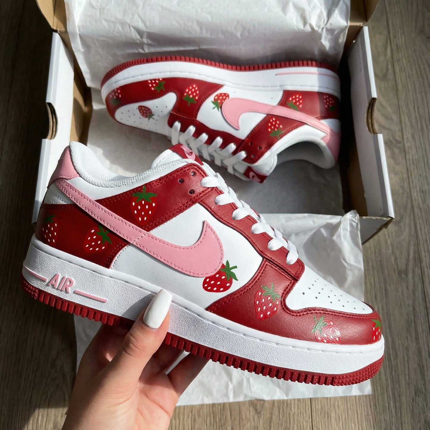 Red Baby Pink Strawberries Custom AF 1s Shoes
