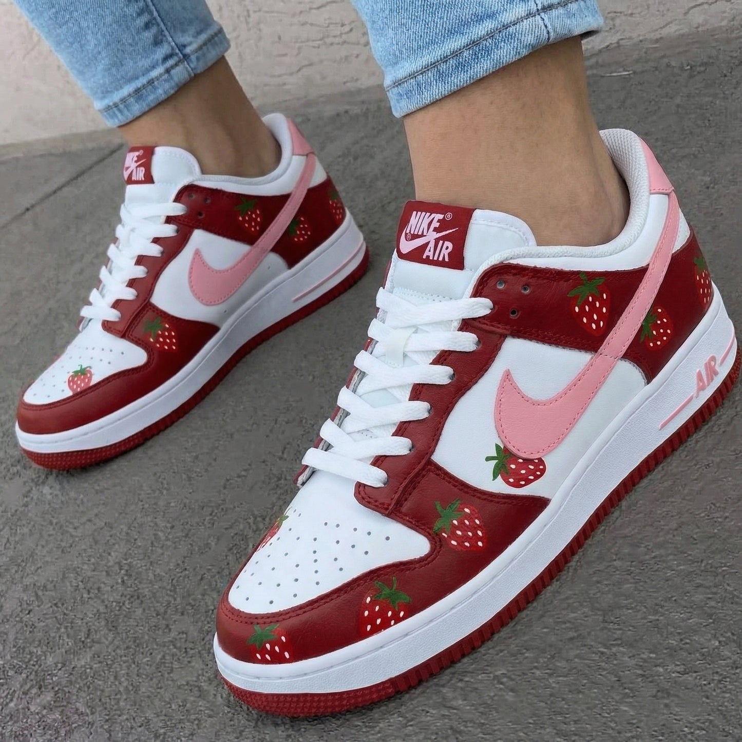 Red Baby Pink Strawberries Custom AF 1s Shoes