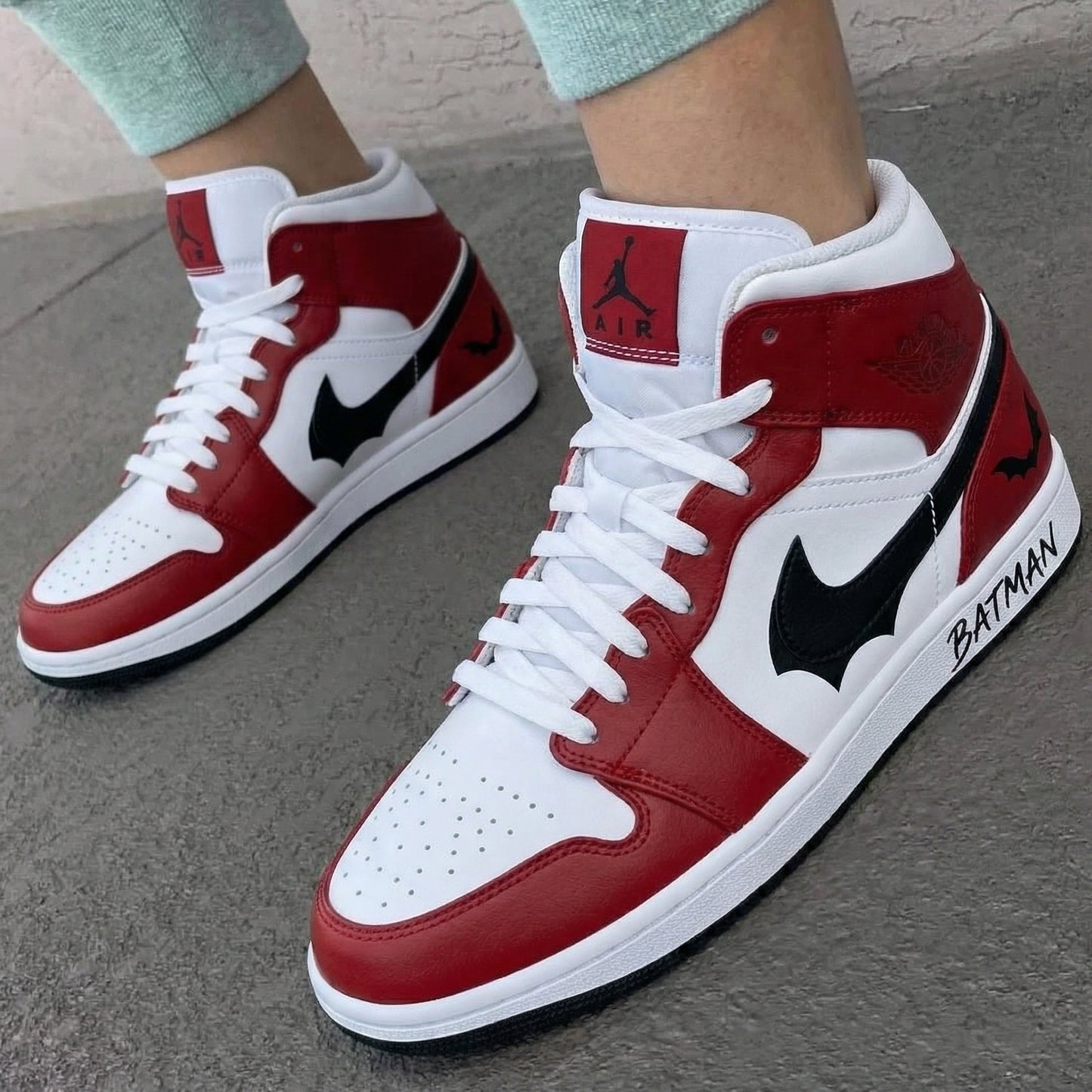 Red Black Batman Bats Custom AJ 1s Shoes