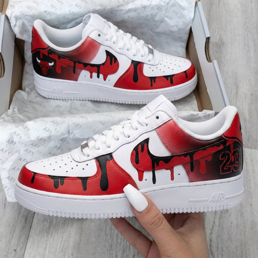 Red Black Bulls Pattern Custom AF 1s Shoes