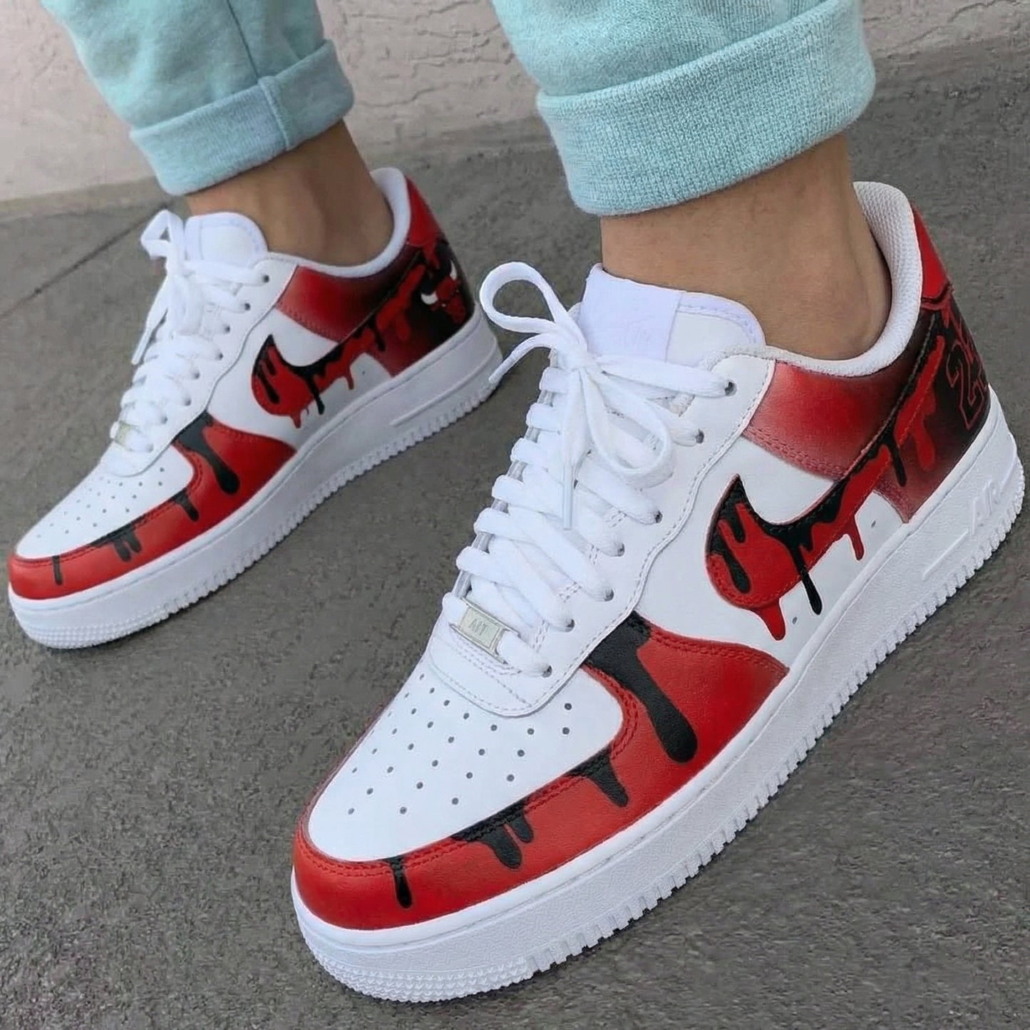 Red Black Bulls Pattern Custom AF 1s Shoes