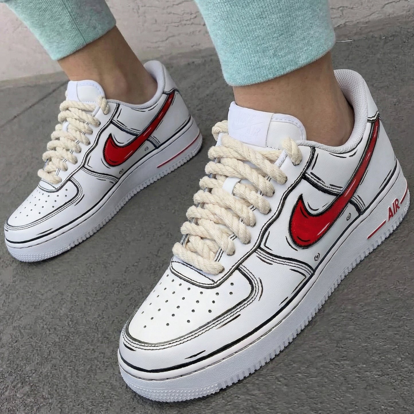 Red Black Cartoon Custom AF 1s Shoes Thick Shoelaces