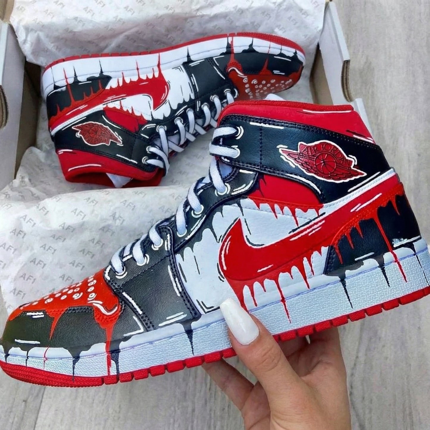 Red Black Drip Custom AJ 1s Shoes