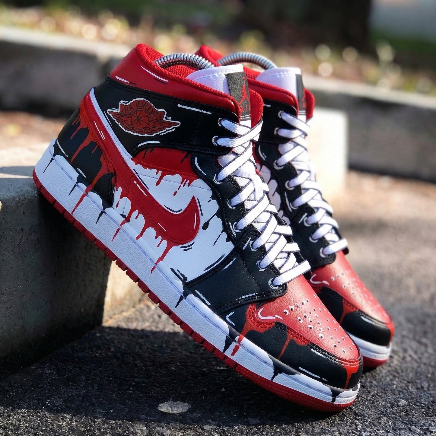 Red Black Drip Custom AJ 1s Shoes