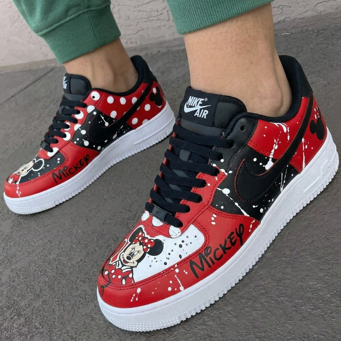 Red Black Mickey Minnie Polka Dots Splatter Custom AF 1s Shoes