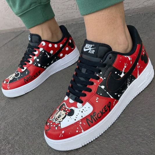 Red Black Mickey Minnie Polka Dots Splatter Custom AF 1s Shoes