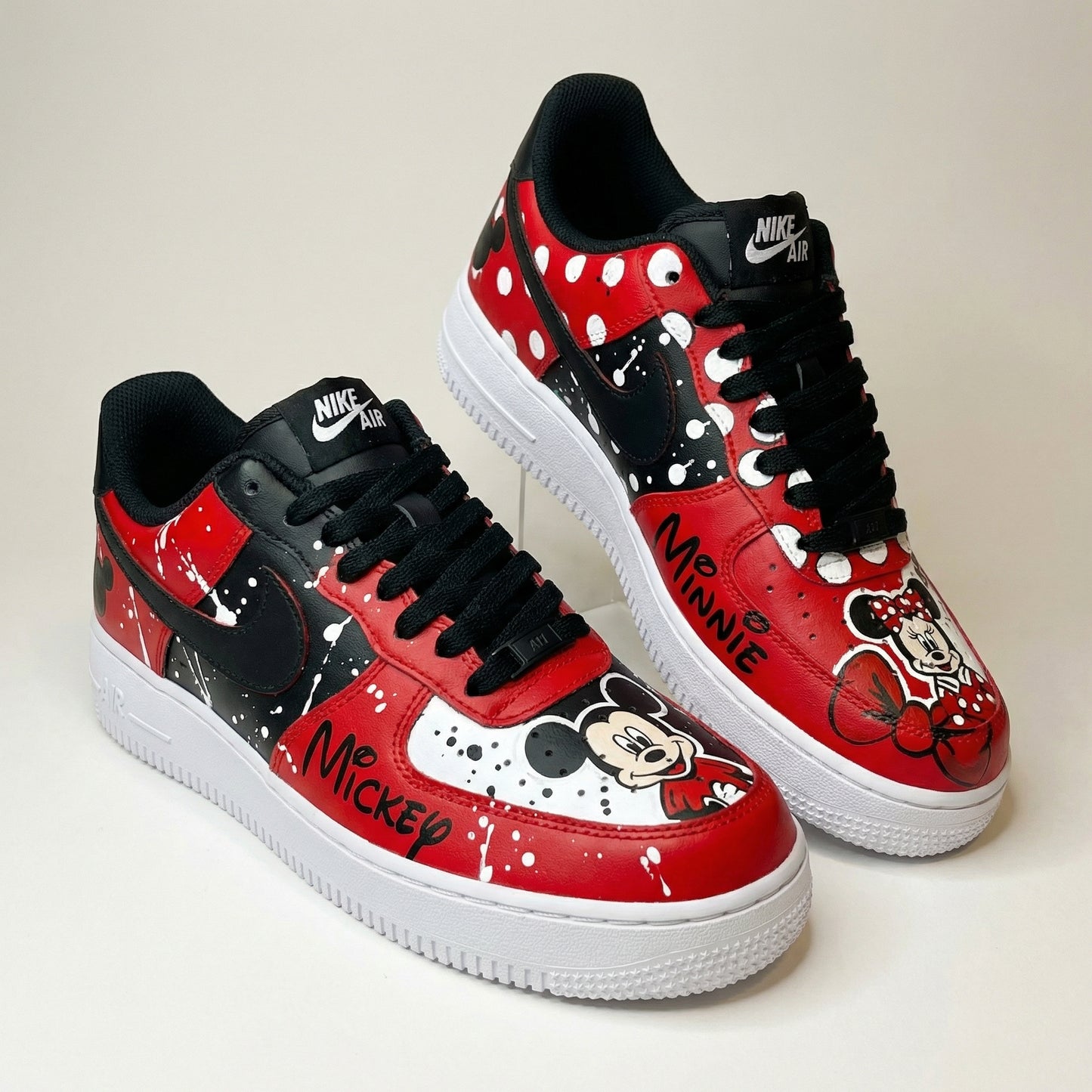 Red Black Mickey Minnie Polka Dots Splatter Custom AF 1s Shoes