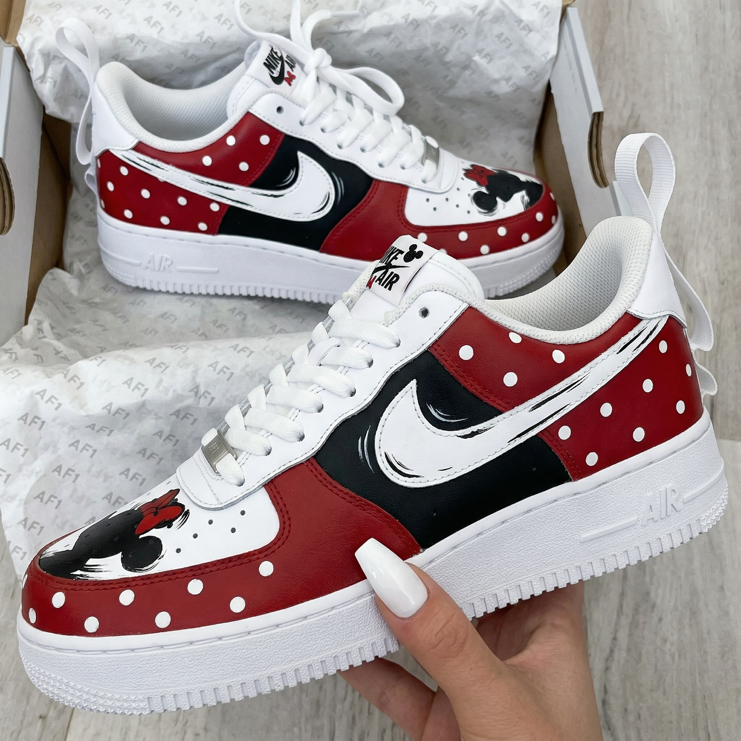 Red Black Minnie Mouse Polka Dots Custom AF 1s Shoes