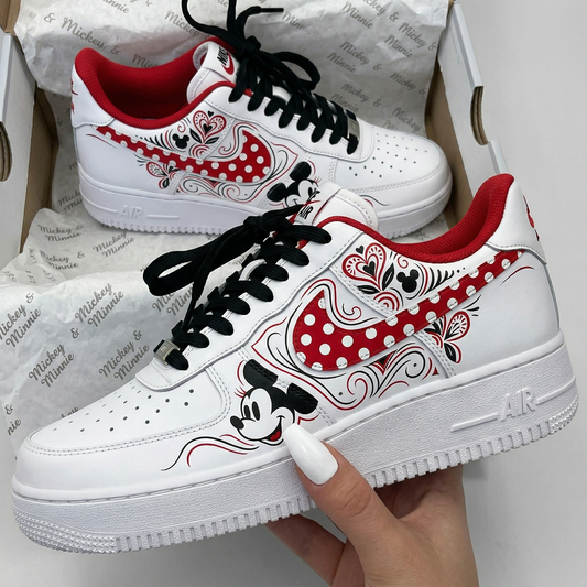 Red Black Minnie Mouse Polka Dots Hearts Custom AF 1s Shoes