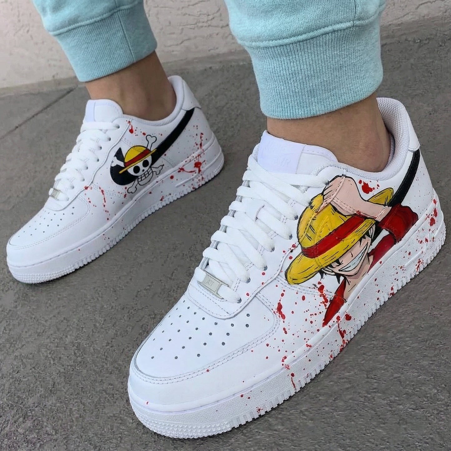 Red Black One Piece Luffy Blood Splatter Custom AF 1s Shoes