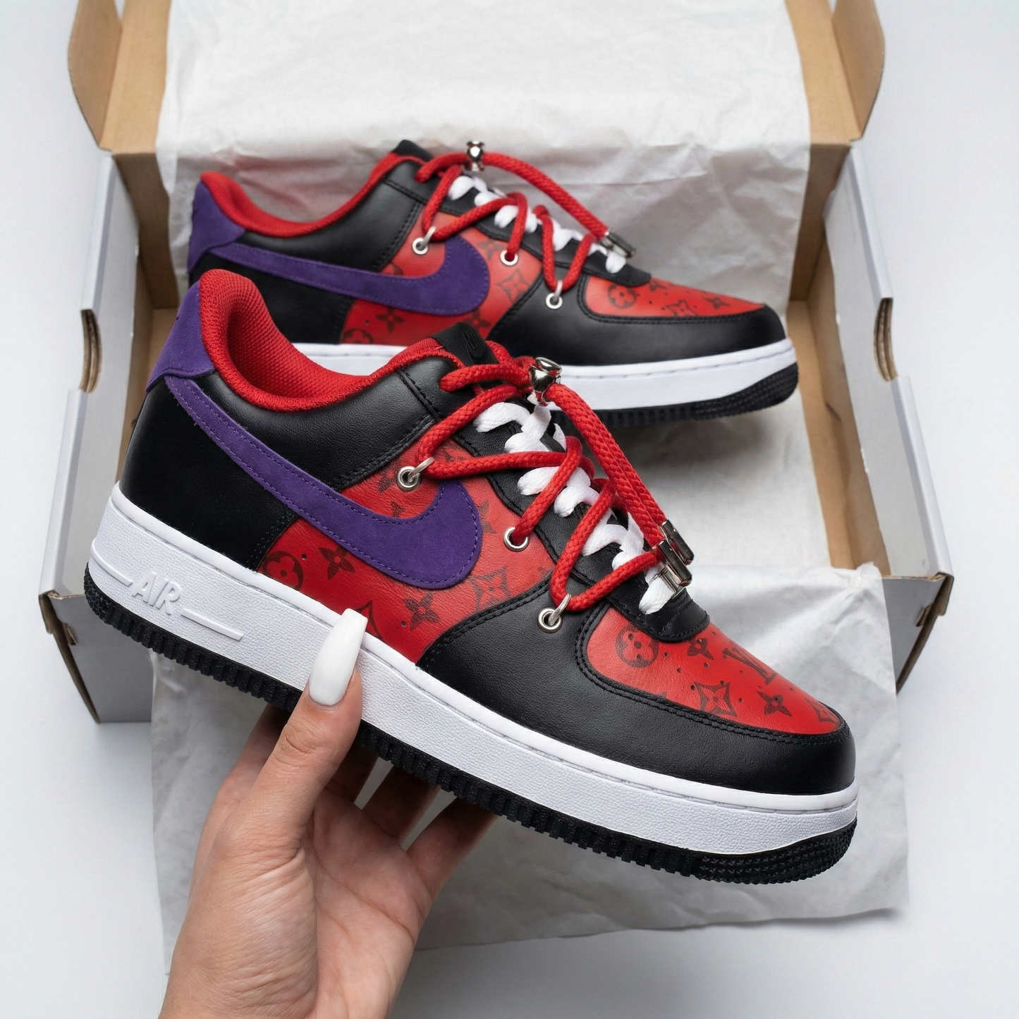 Red Black Purple LV Logo Custom AF 1s Shoes