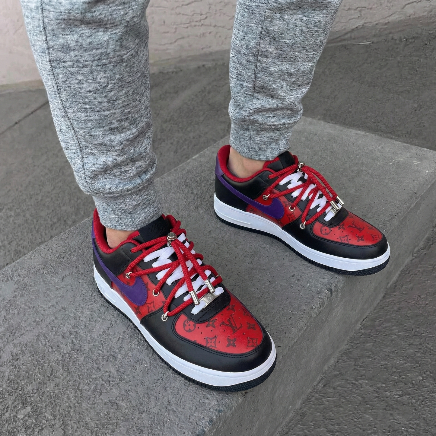 Red Black Purple LV Logo Custom AF 1s Shoes