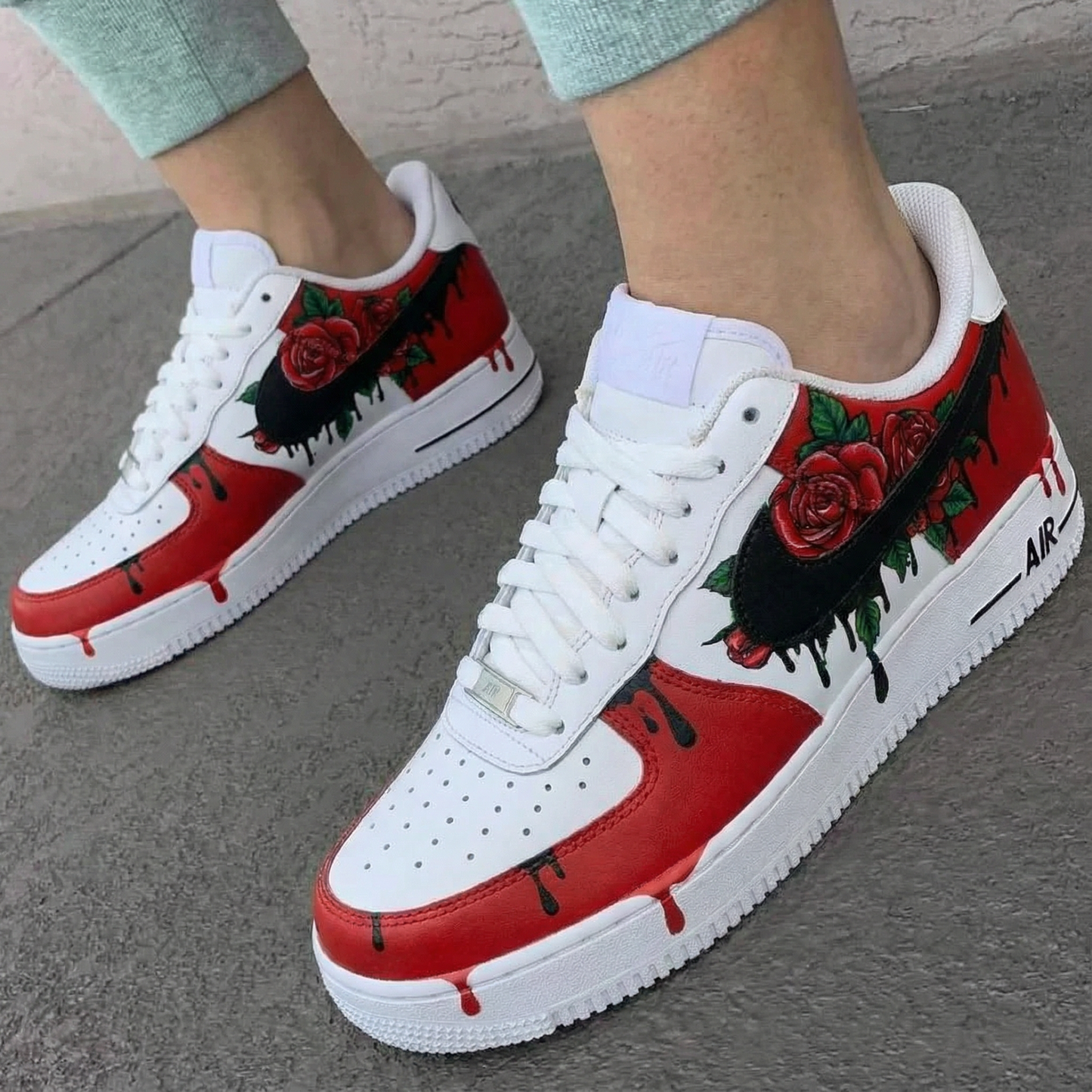 Red Black Rose Custom AF 1s Shoes
