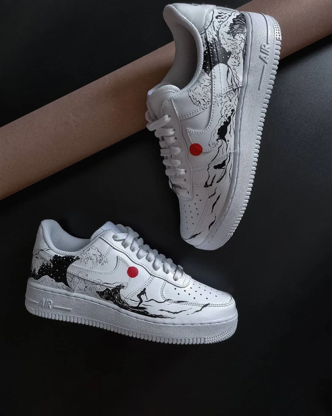 Red Black Wave - themed Custom AF 1s Shoes