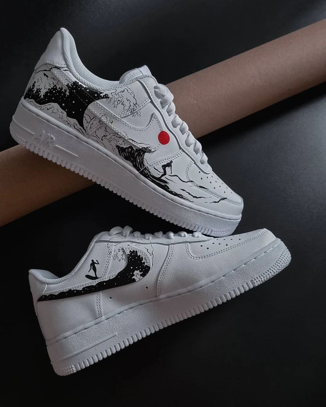 Red Black Wave - themed Custom AF 1s Shoes