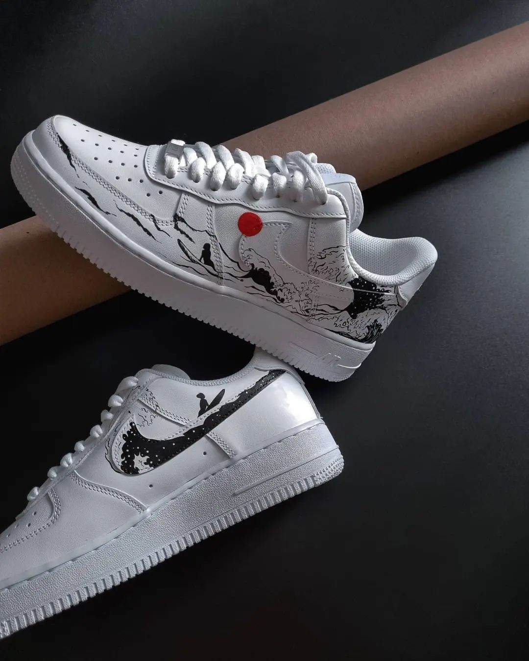 Red Black Wave - themed Custom AF 1s Shoes