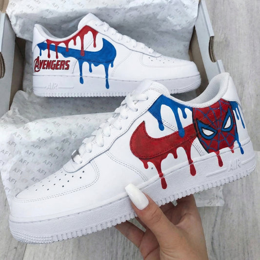 Red Blue Avengers Spider Man Drip Custom AF 1s Shoes