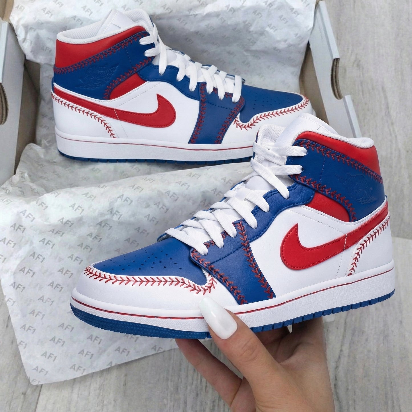 Red Blue Baseball Custom AJ 1s Shoes