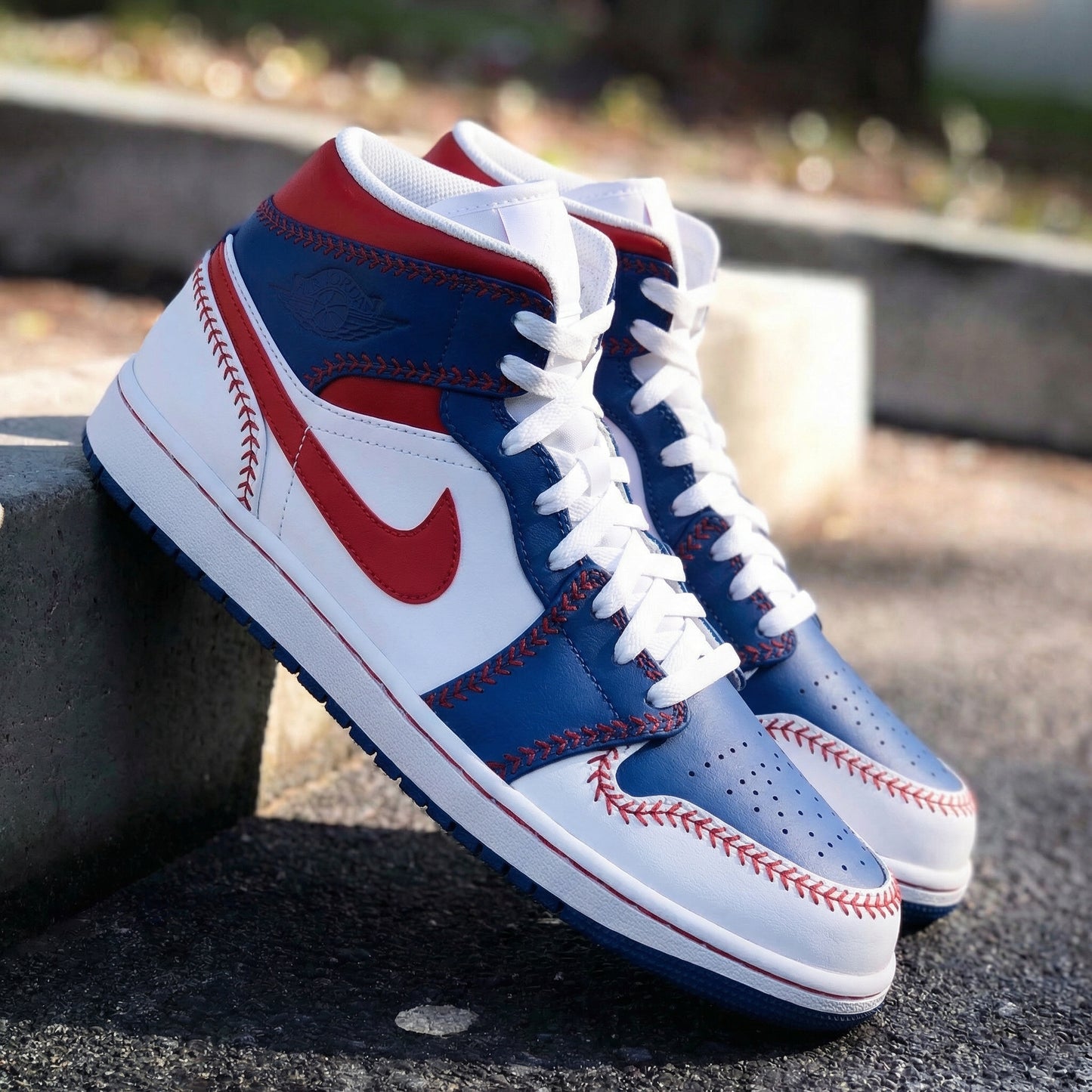 Red Blue Baseball Custom AJ 1s Shoes