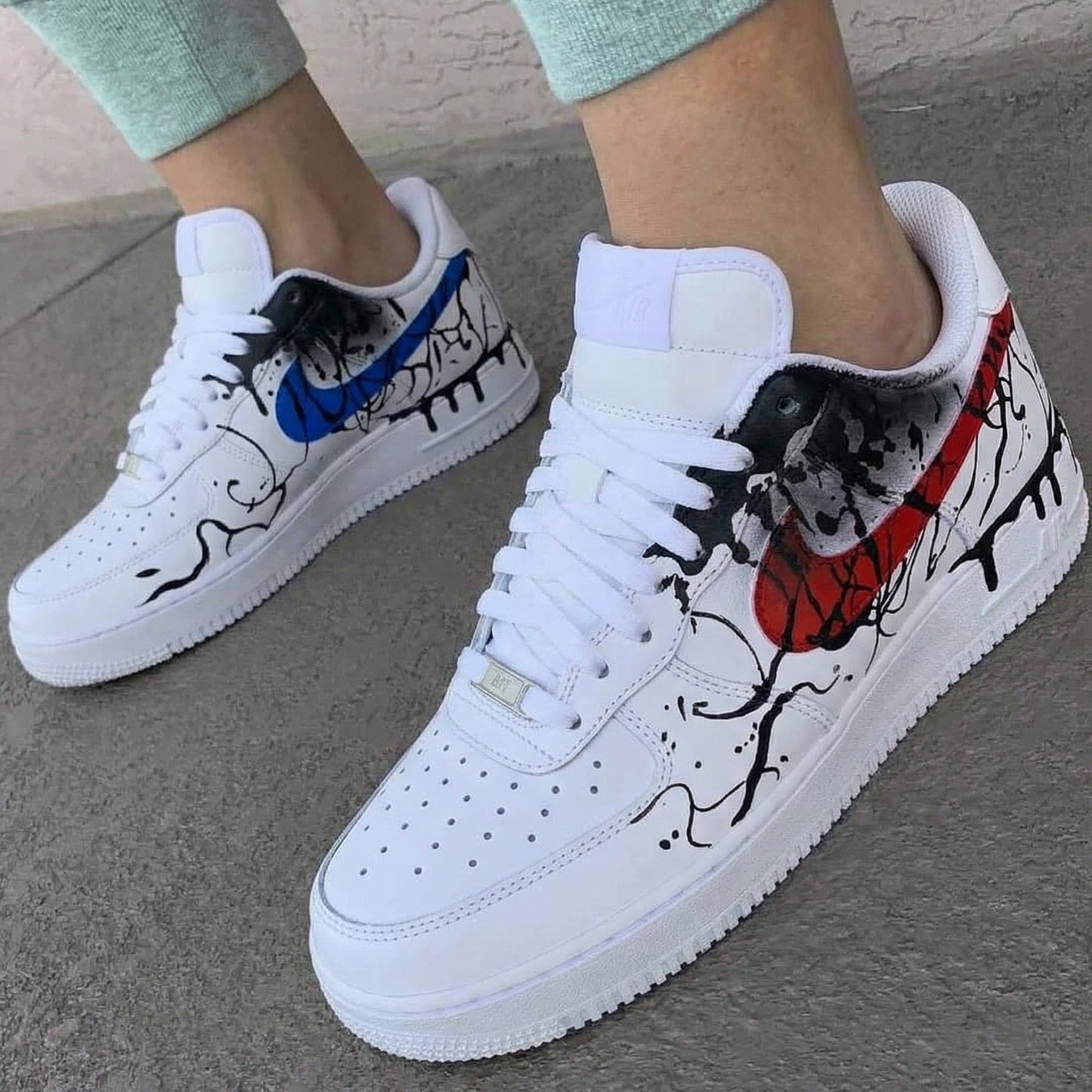 Red Blue Graffiti Custom AF 1s Shoes