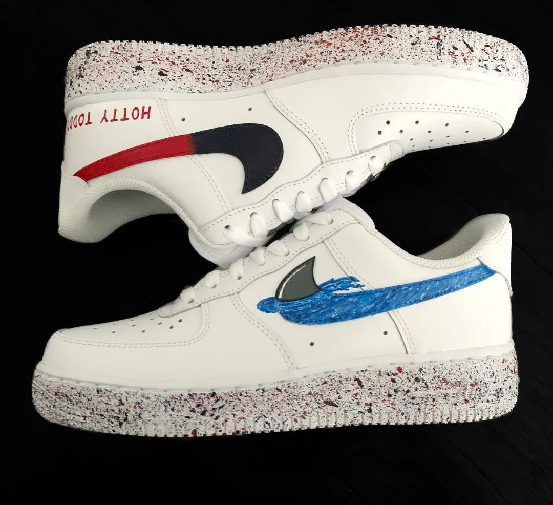 Red Blue Graphic Custom AF 1s Shoes