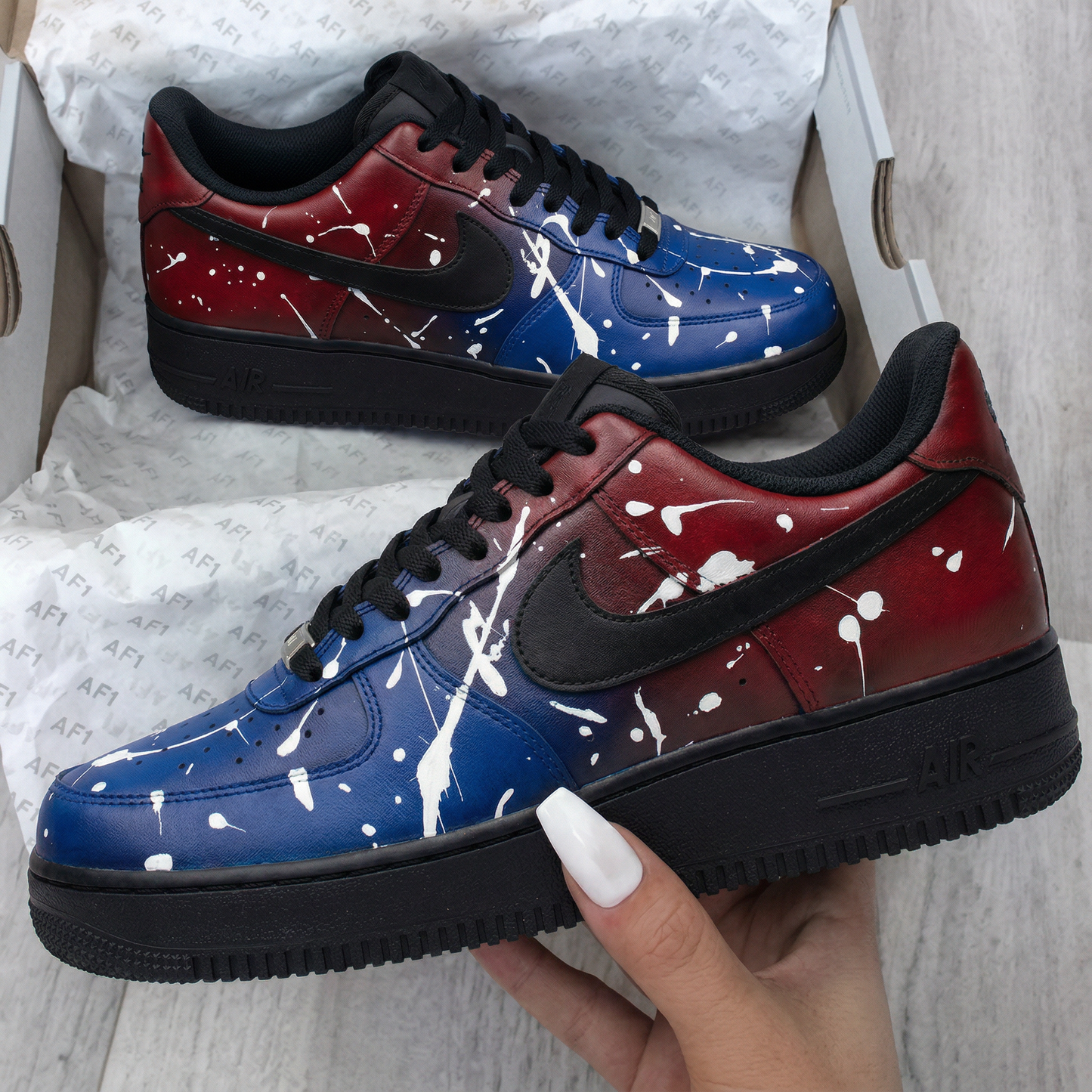 Red Blue Paint Splatter Custom AF 1s Shoes