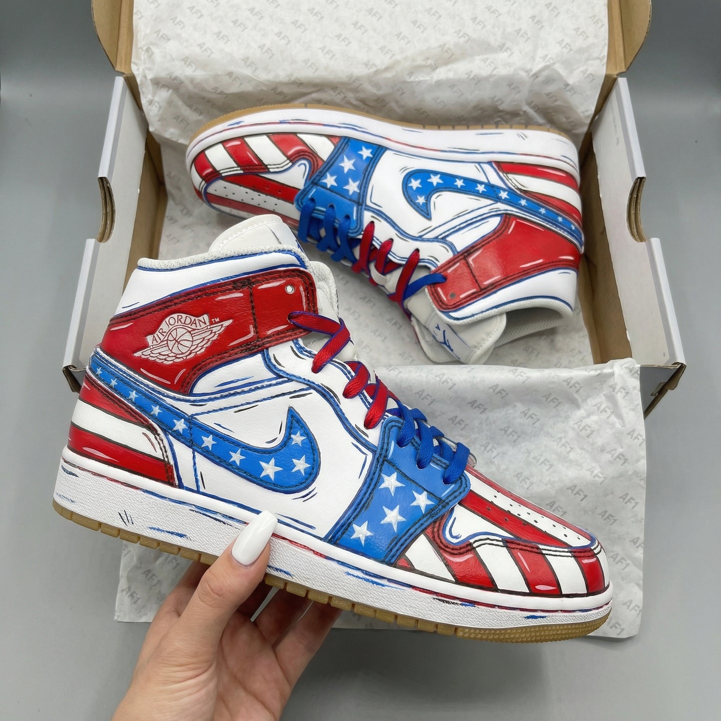 Red Blue Stars Striped Custom AJ 1s Shoes