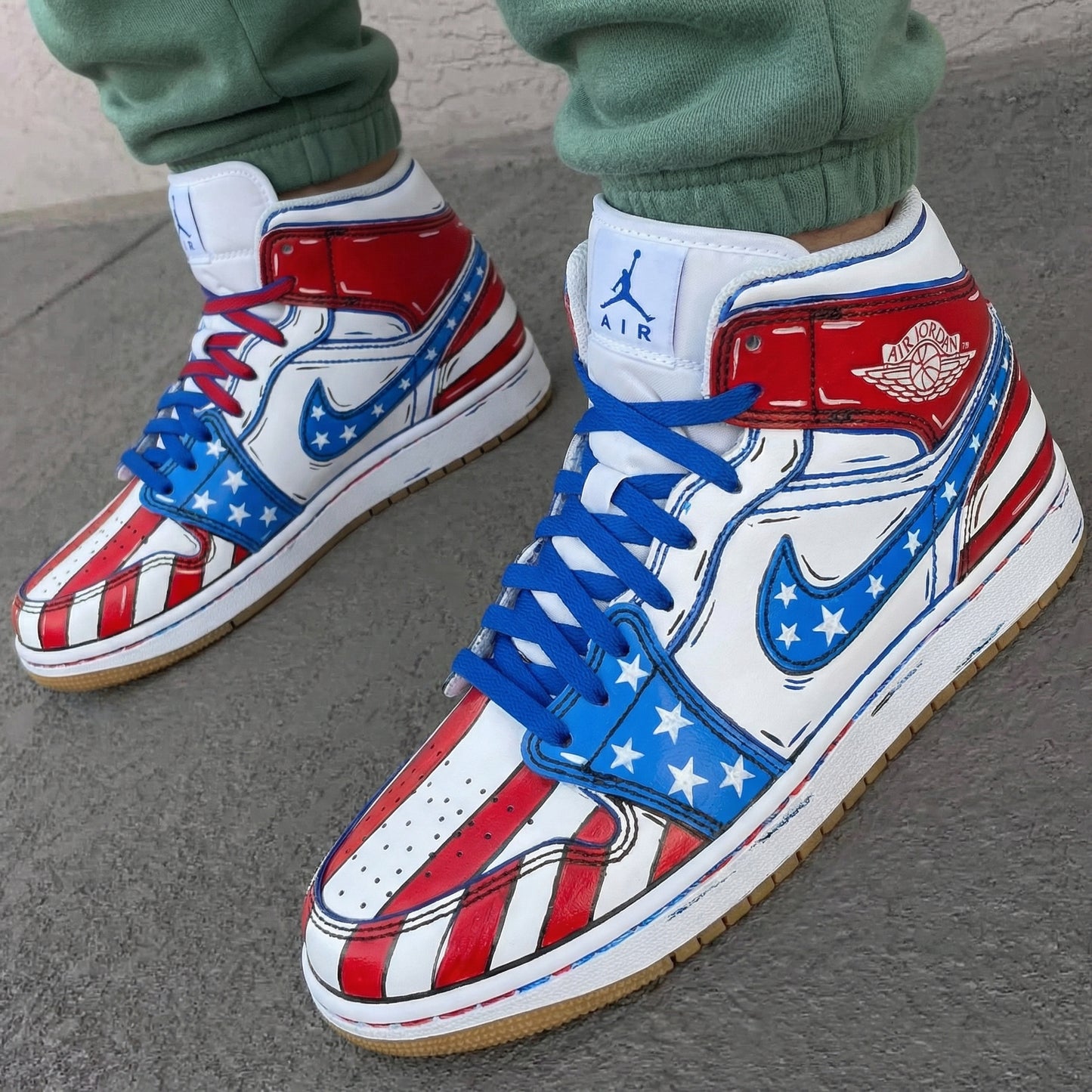 Red Blue Stars Striped Custom AJ 1s Shoes