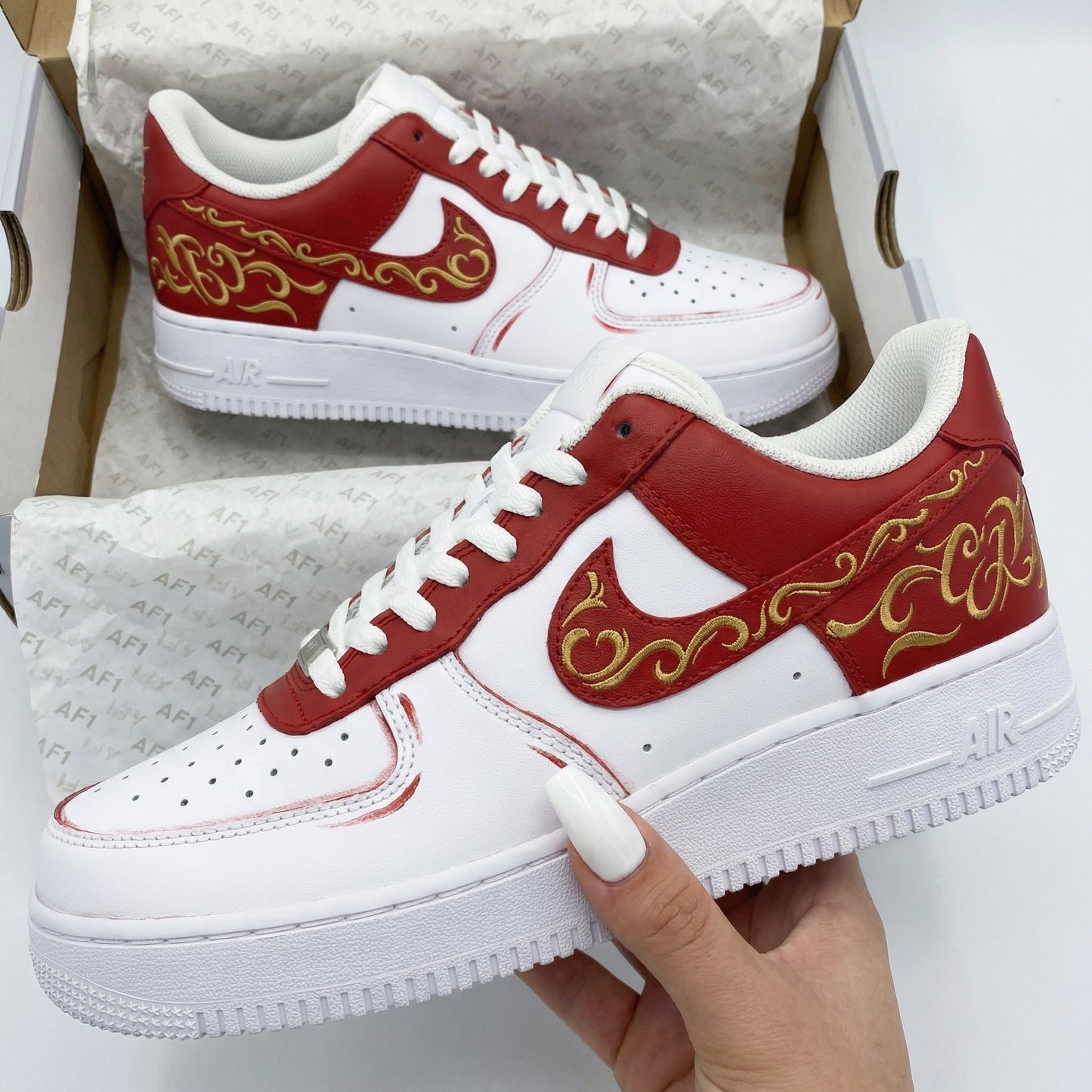 Red Gold Pattern Custom AF 1s Shoes
