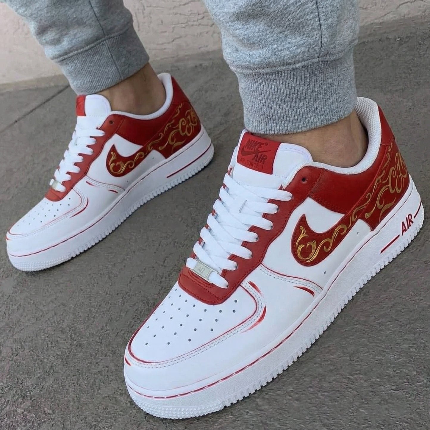 Red Gold Pattern Custom AF 1s Shoes