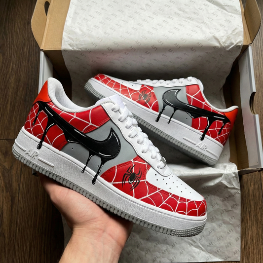 Red Gray Spider Man Black Drip Custom AF 1s Shoes