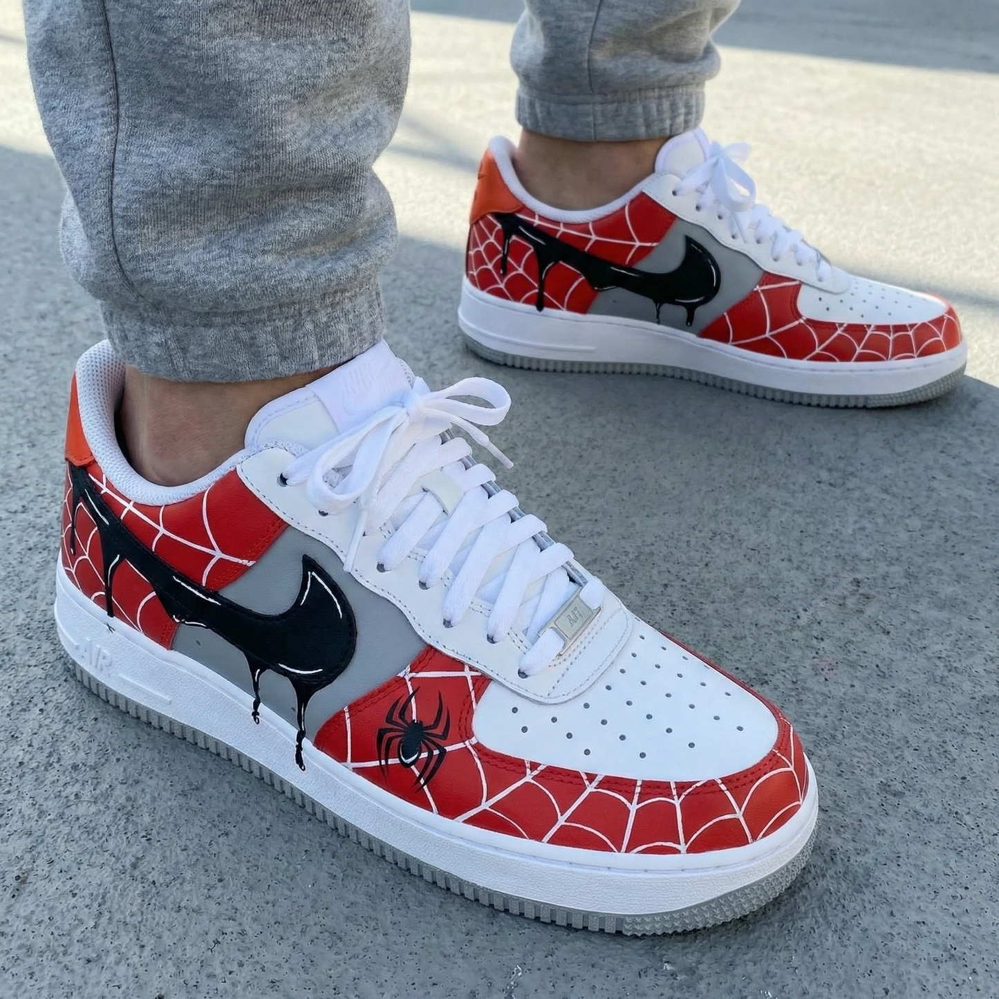 Red Gray Spider Man Black Drip Custom AF 1s Shoes