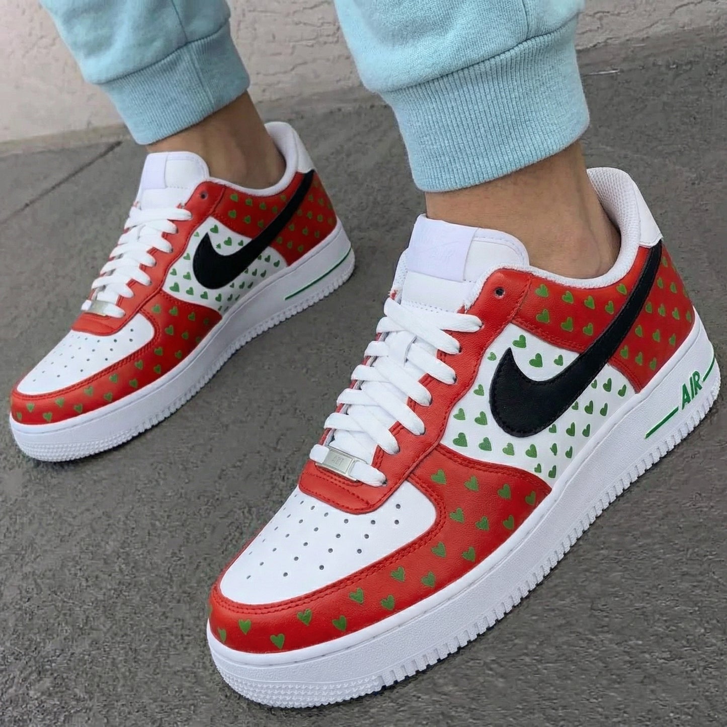 Red Green Hearts Custom AF 1s Shoes